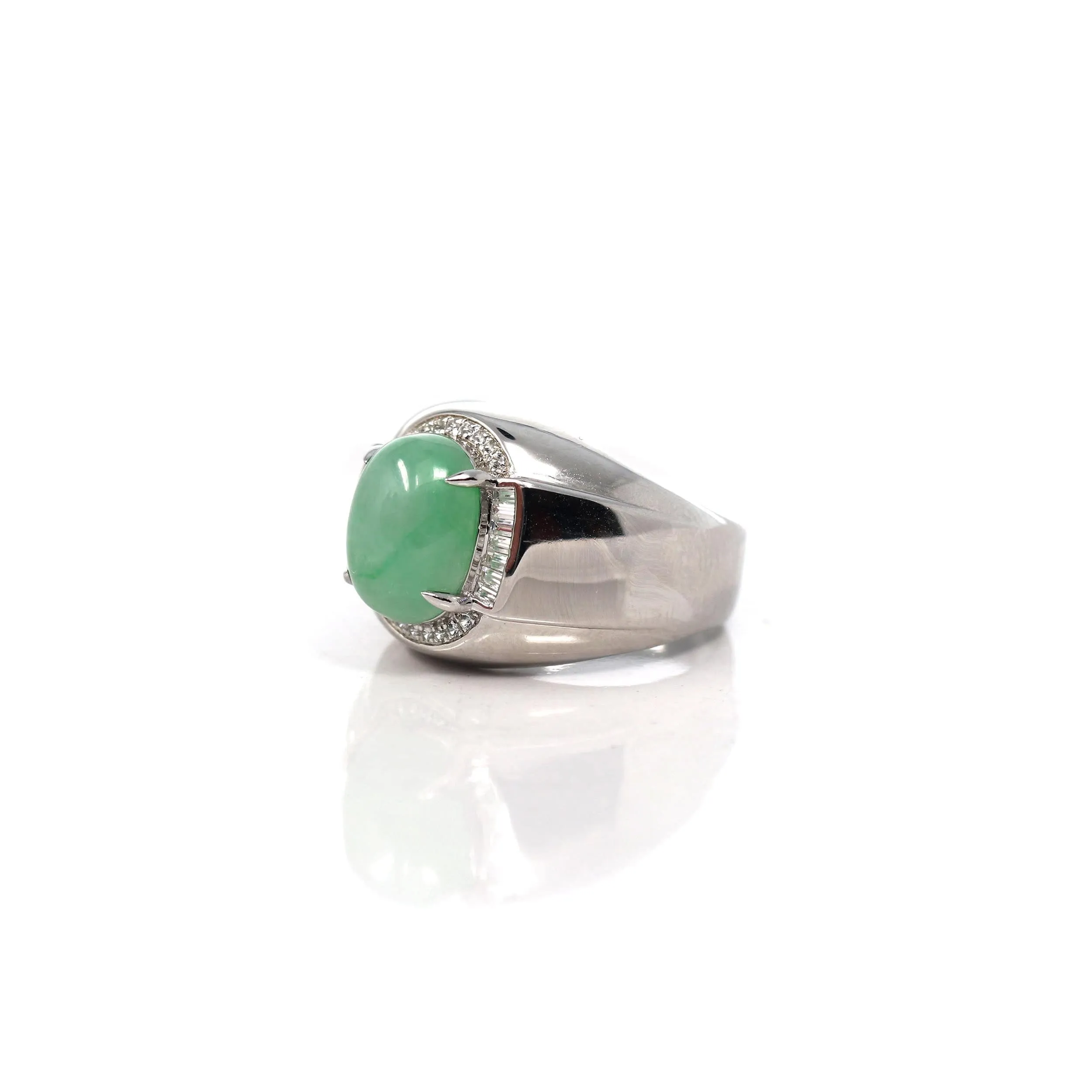 RealJade® Co. Sterling Silver Genuine Green Jadeite Jade Men's Ring With Sapphire