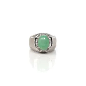 RealJade® Co. Sterling Silver Genuine Green Jadeite Jade Men's Ring With Sapphire