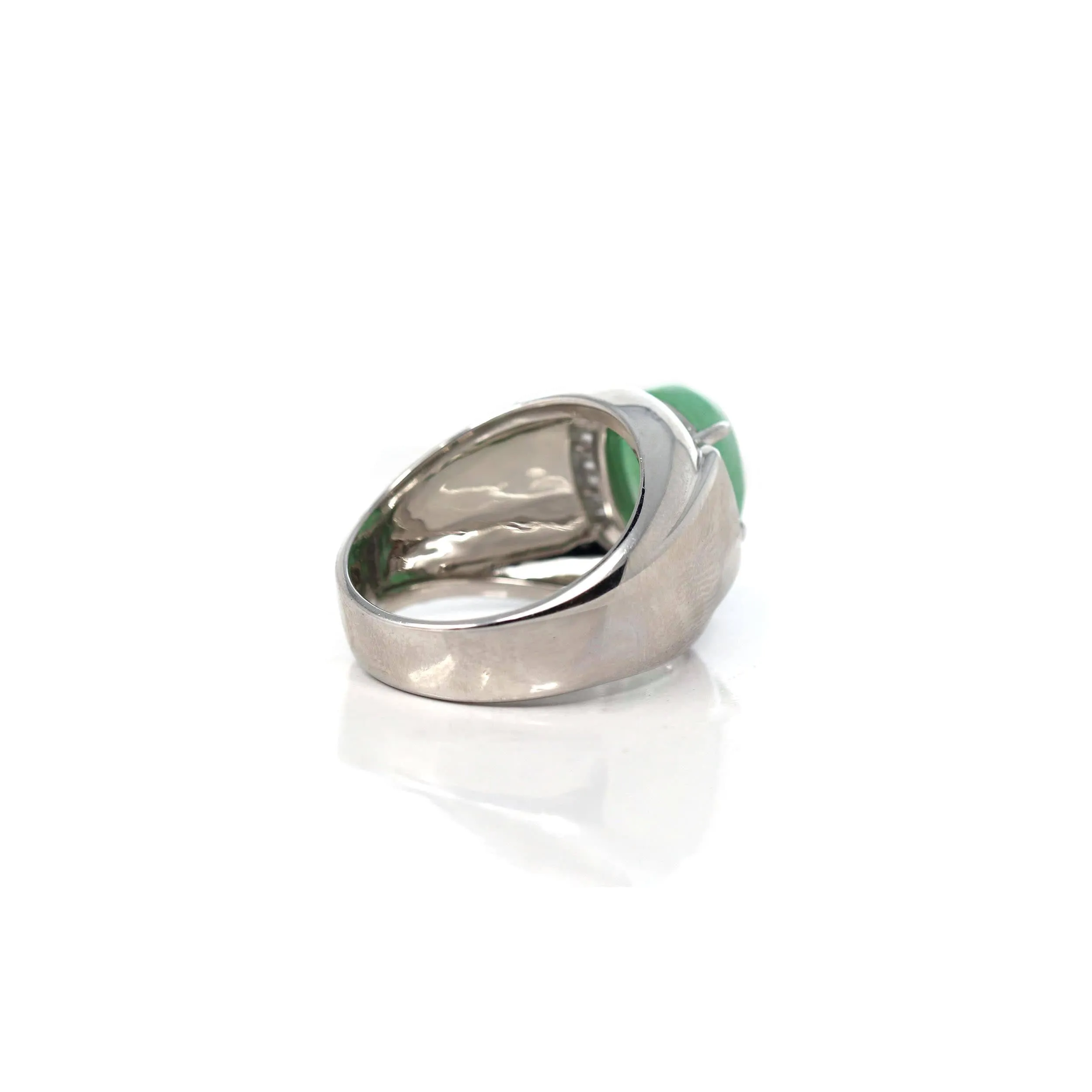 RealJade® Co. Sterling Silver Genuine Green Jadeite Jade Men's Ring With Sapphire