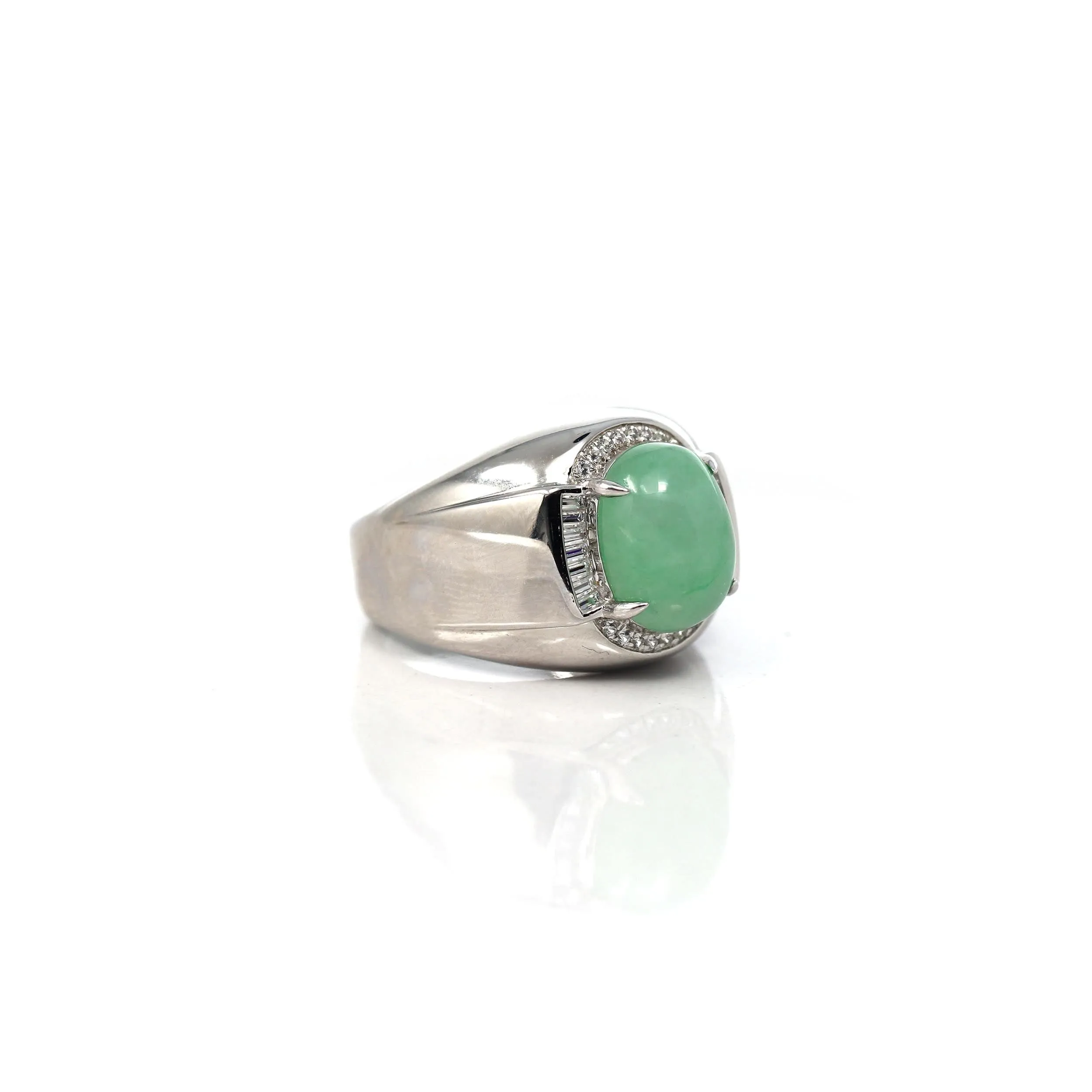 RealJade® Co. Sterling Silver Genuine Green Jadeite Jade Men's Ring With Sapphire
