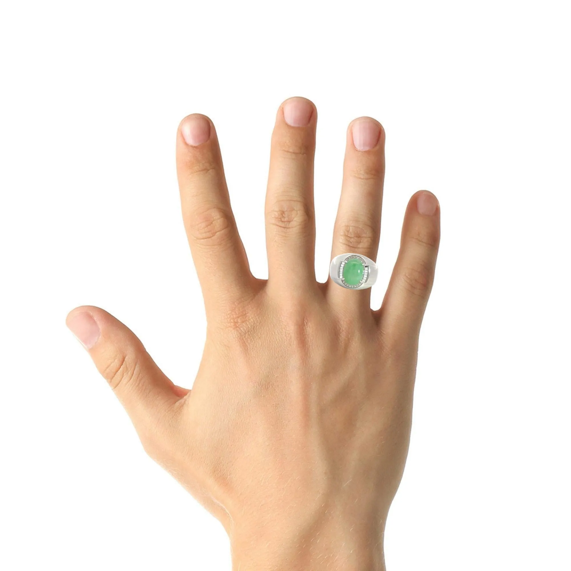 RealJade® Co. Sterling Silver Genuine Green Jadeite Jade Men's Ring With Sapphire