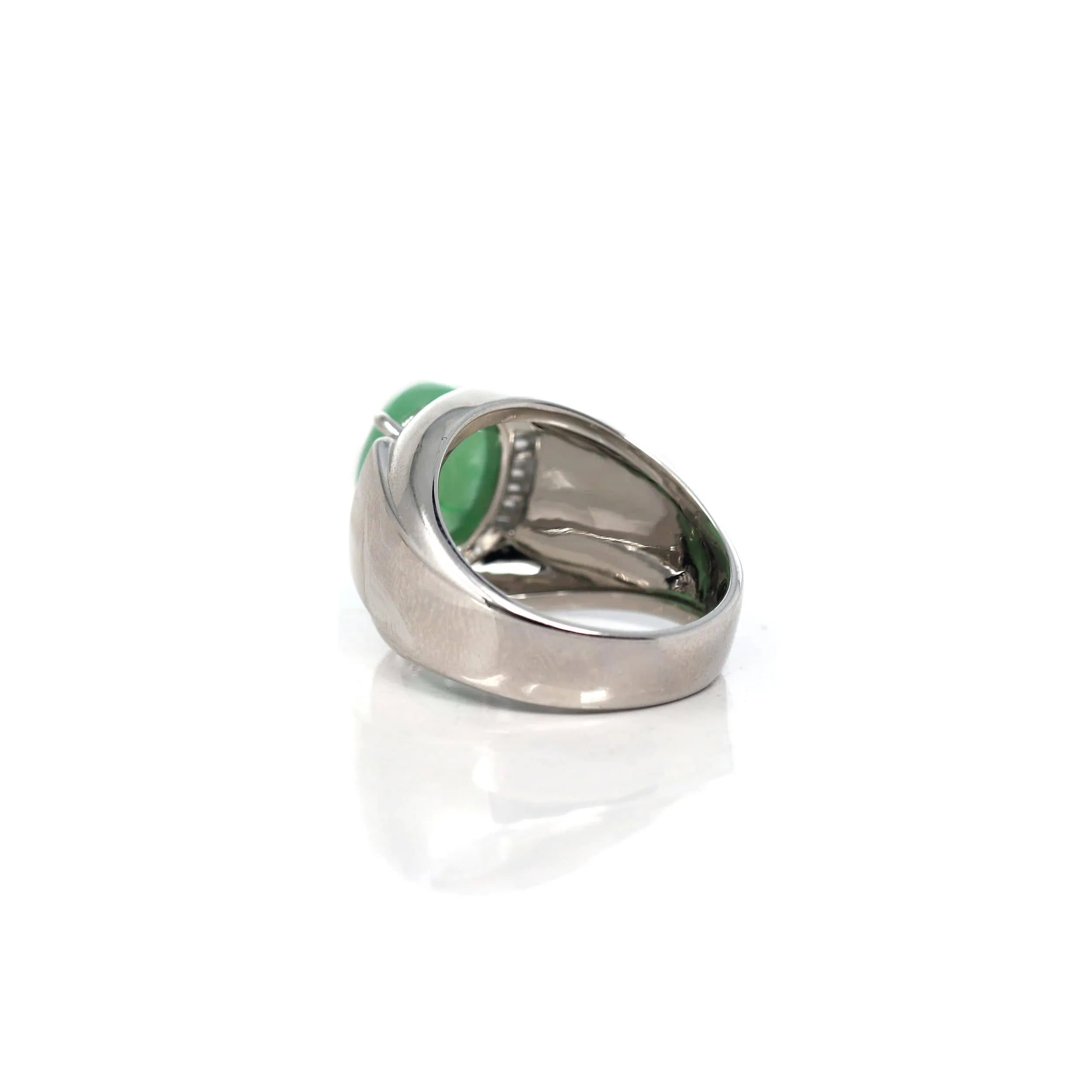 RealJade® Co. Sterling Silver Genuine Green Jadeite Jade Men's Ring With Sapphire