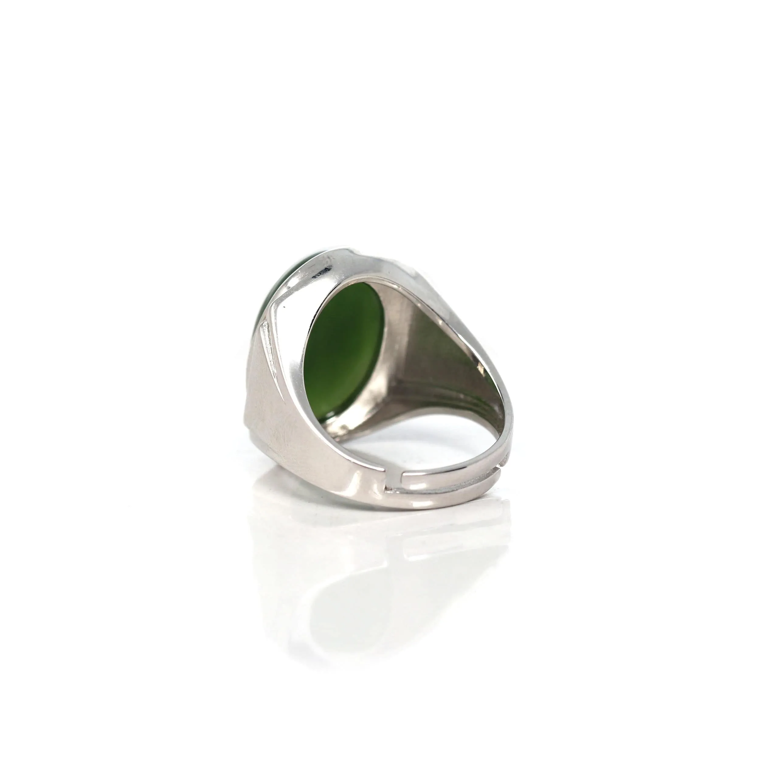RealJade® Co. Sterling Silver Oval Green Nephrite Jade Men's Ring