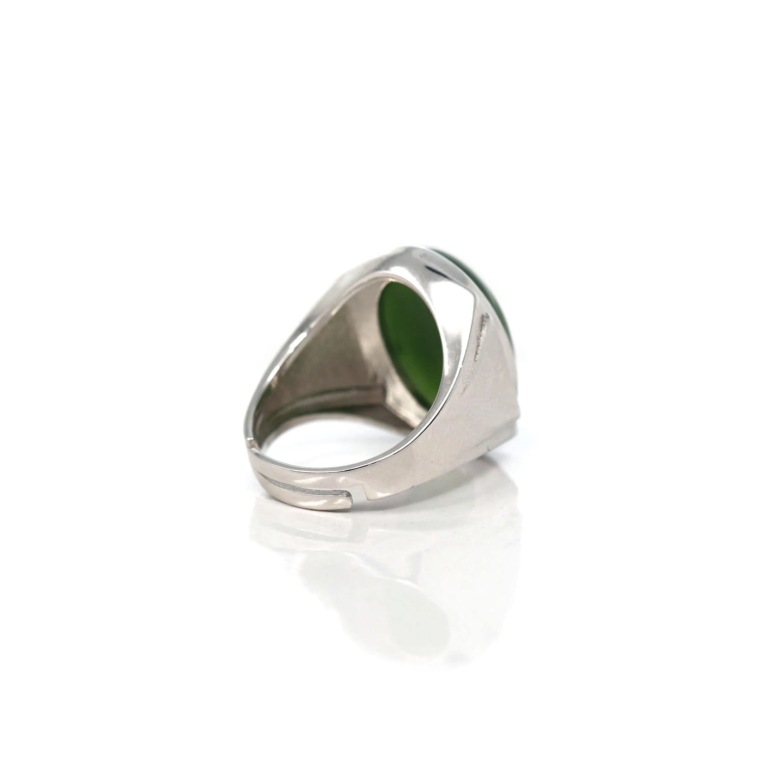 RealJade® Co. Sterling Silver Oval Green Nephrite Jade Men's Ring