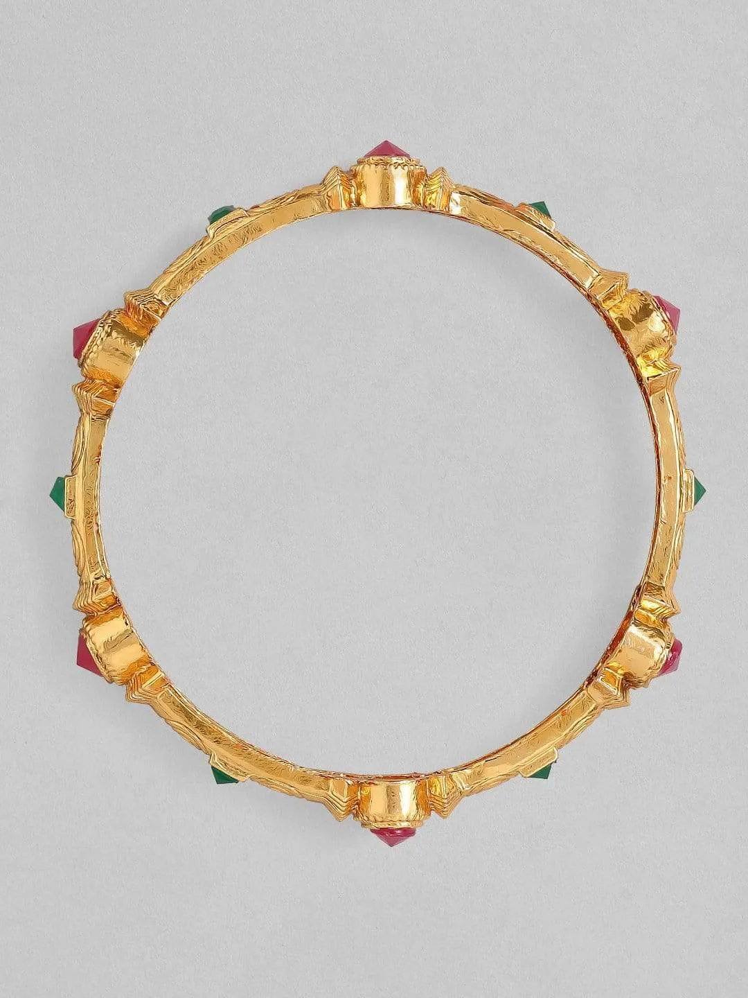 Rubans Set Of 4 24K Gold-Plated Red  Green Ruby-Studded Filgree Handcrafted Bangles
