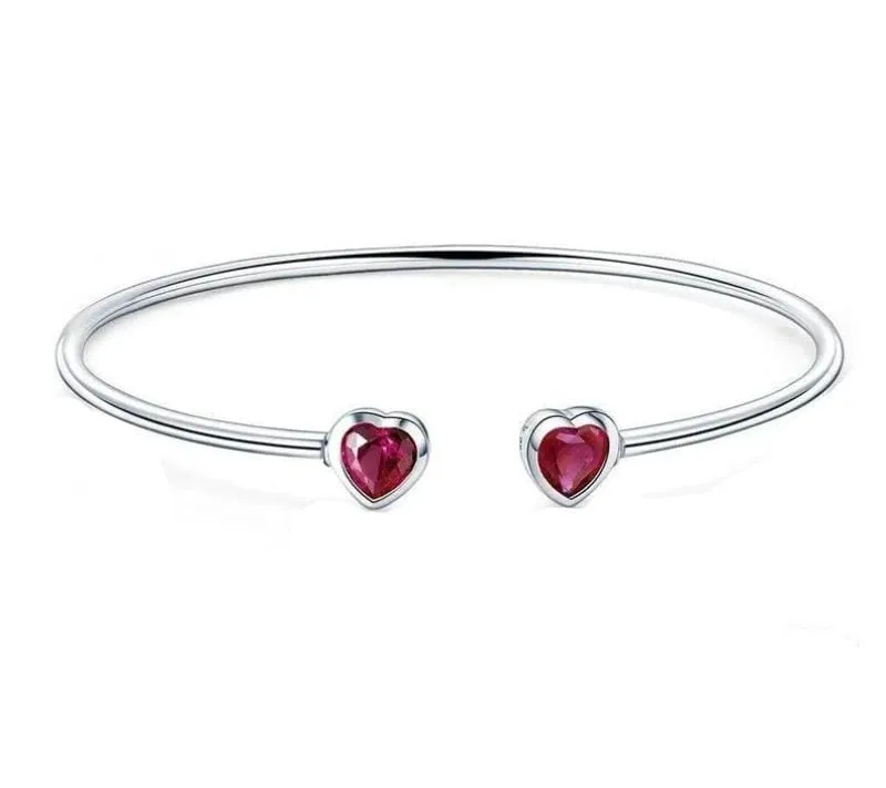 Ruby Red Heart Cuff Bracelet