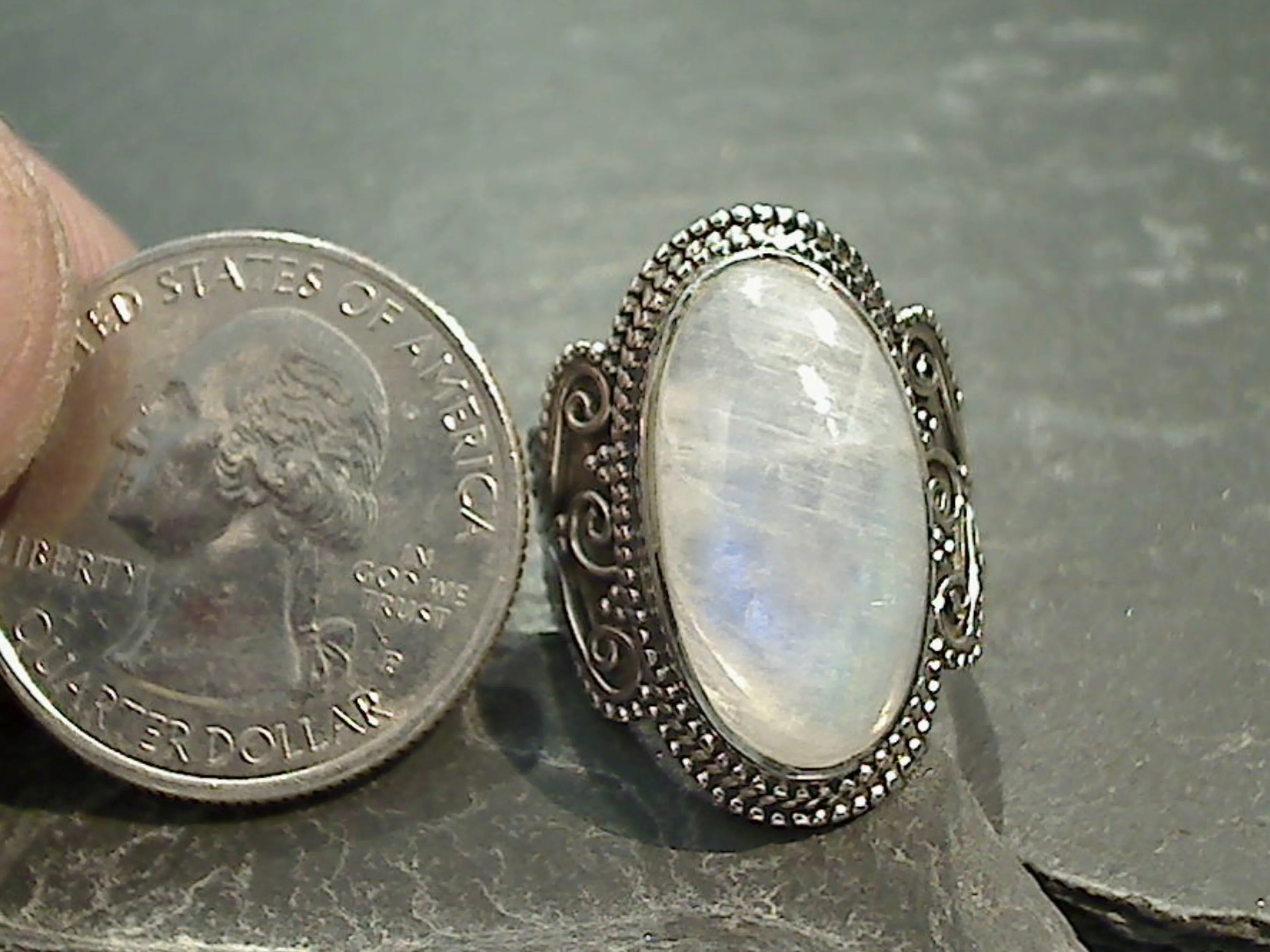 Size 6.5 Moonstone, Sterling Silver Ring
