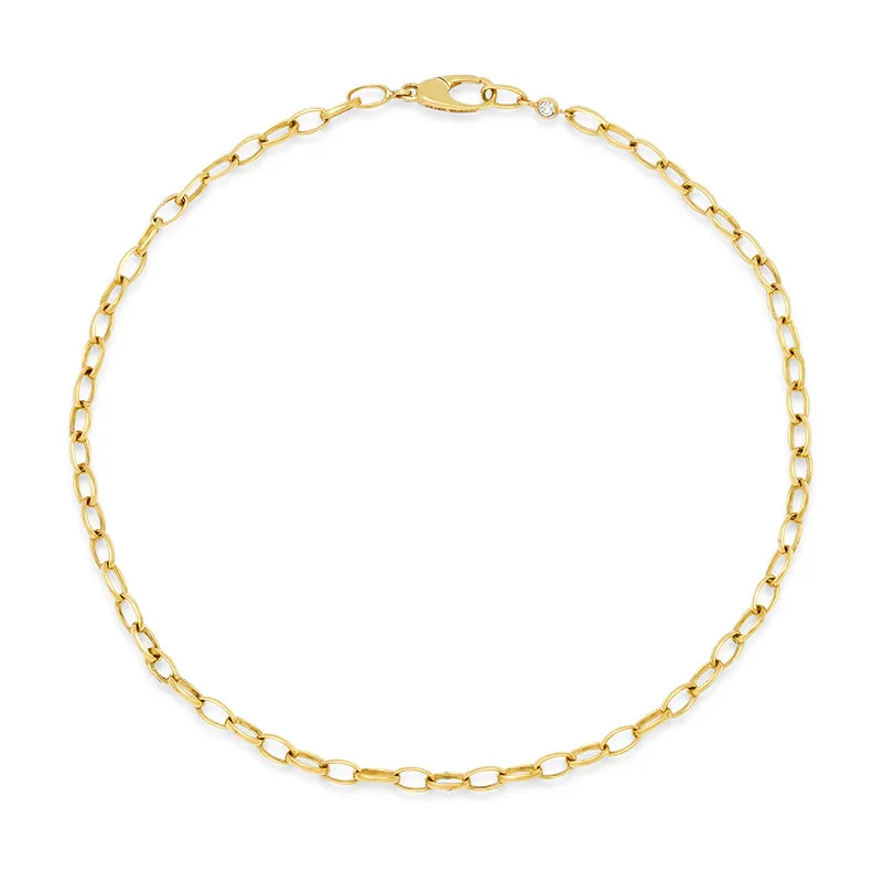 Small Edith Link Anklet with Diamond Bezel Accent