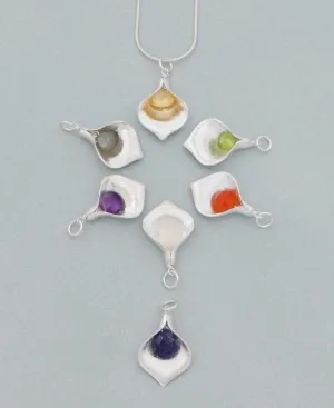 Small Sterling and Gemstone Lotus Petal Pendant