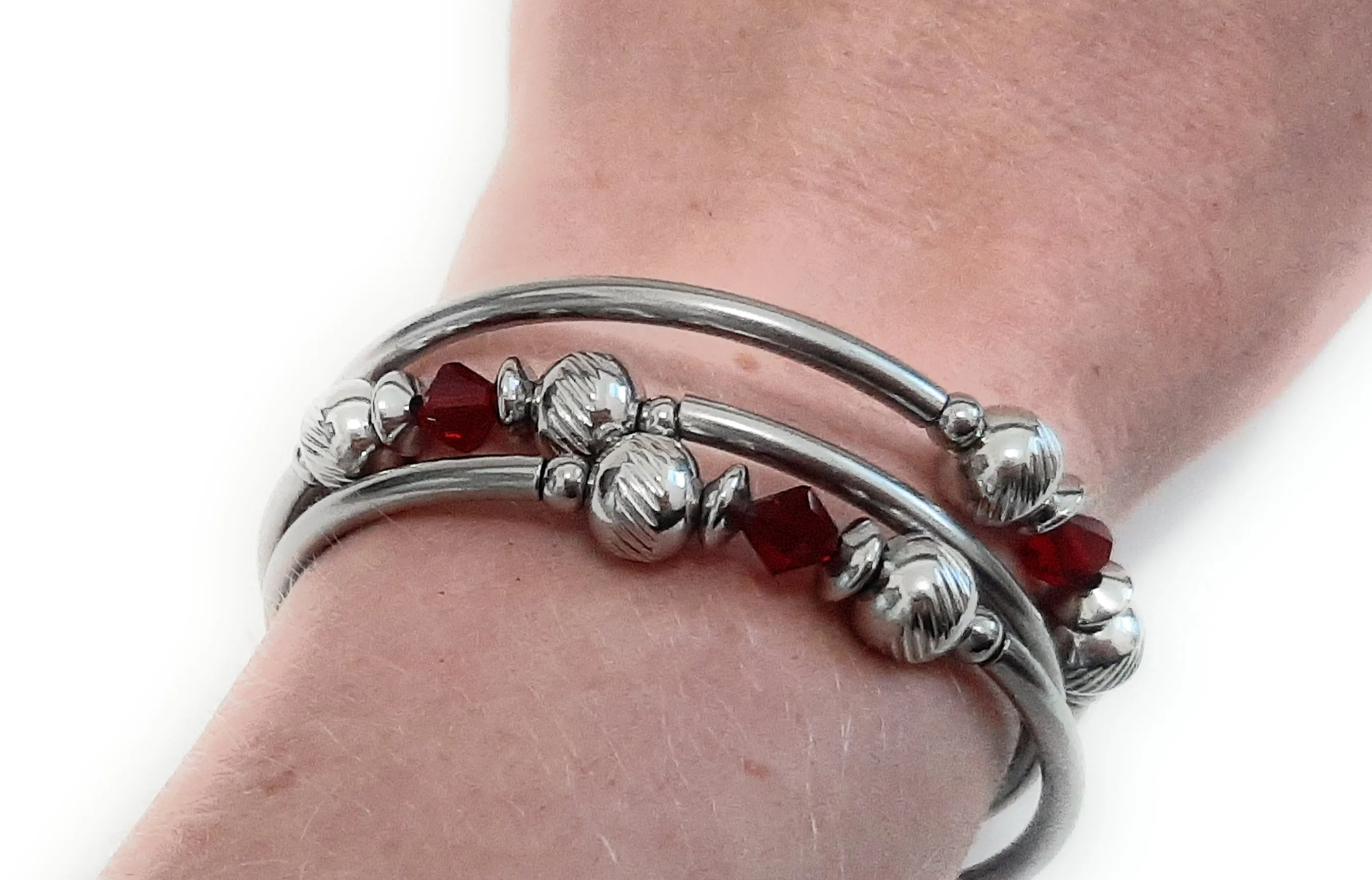 Stainless Steel Swarovski Birthstone Memory Wire Bracelet - December Blue Zircon