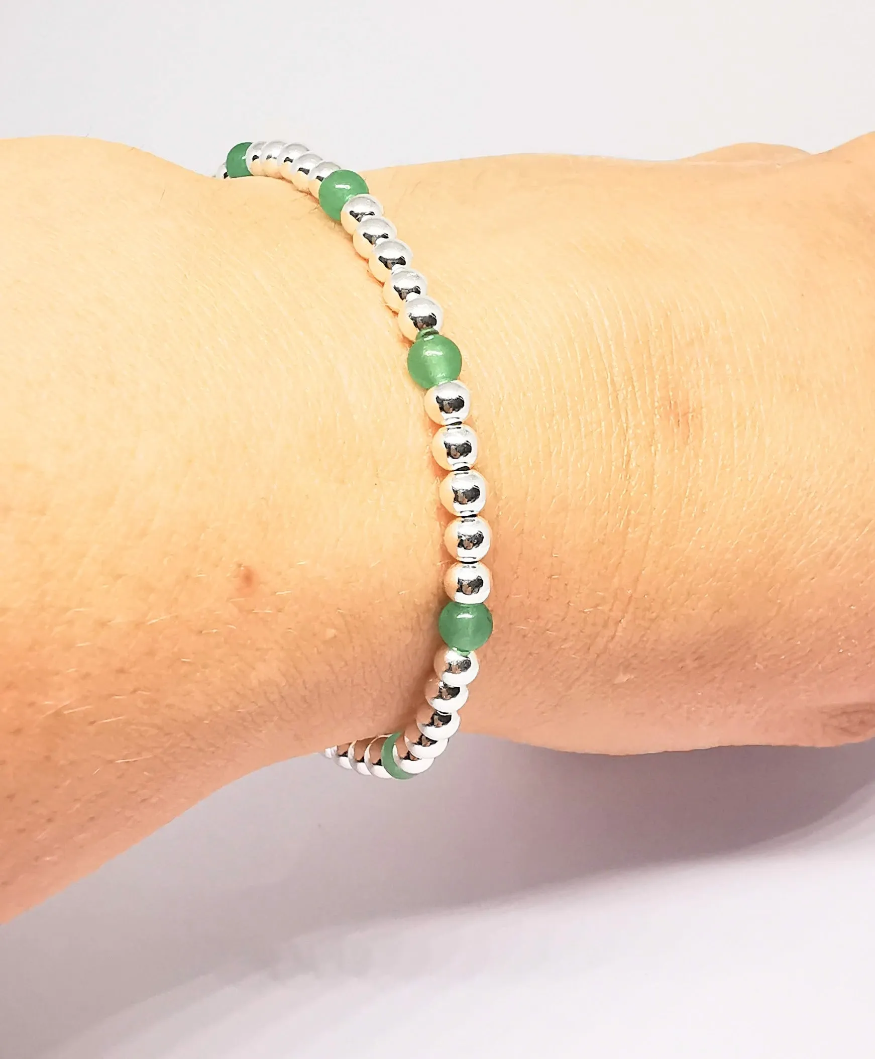 Sterling Silver and Green Aventurine Gemstone Bead Bracelet