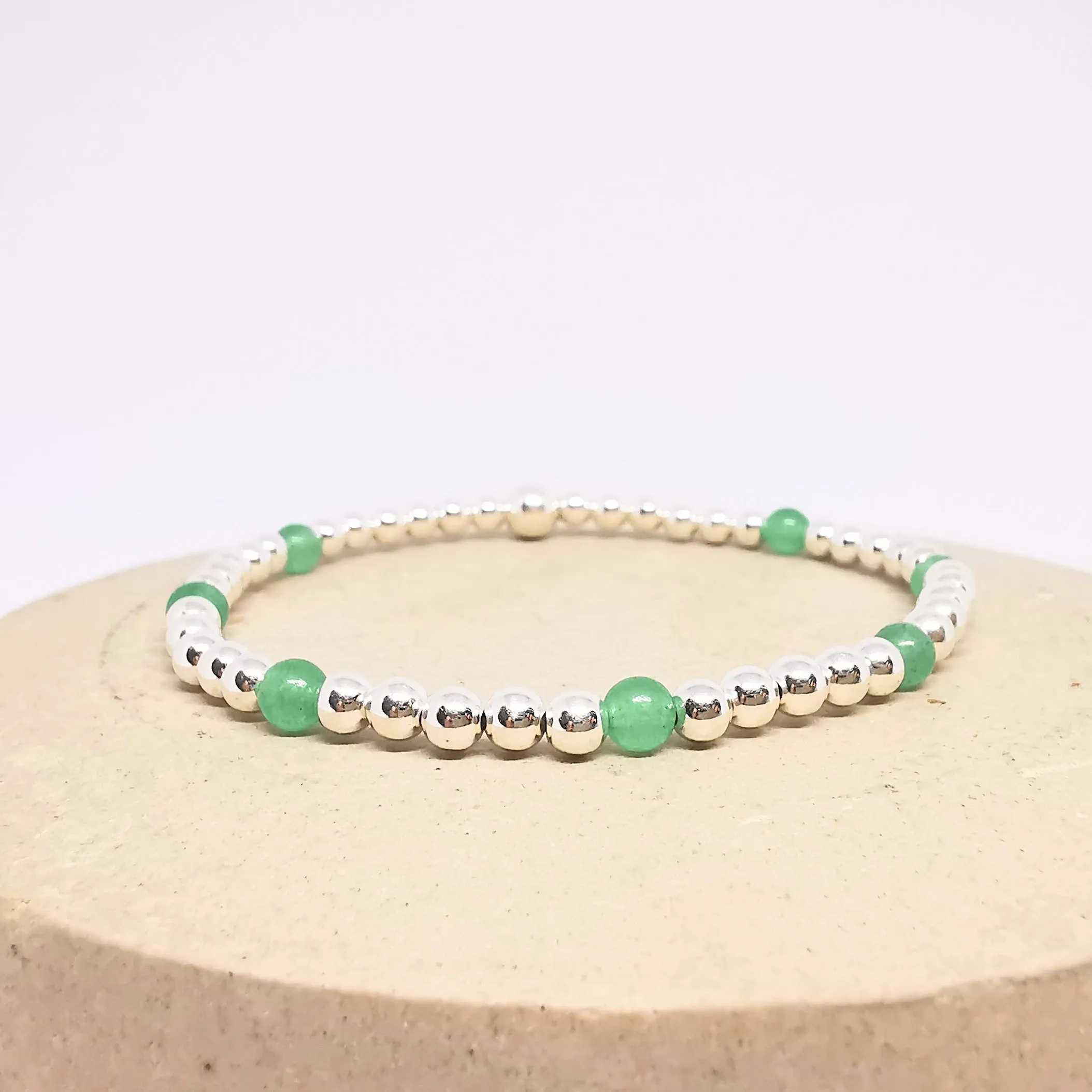 Sterling Silver and Green Aventurine Gemstone Bead Bracelet