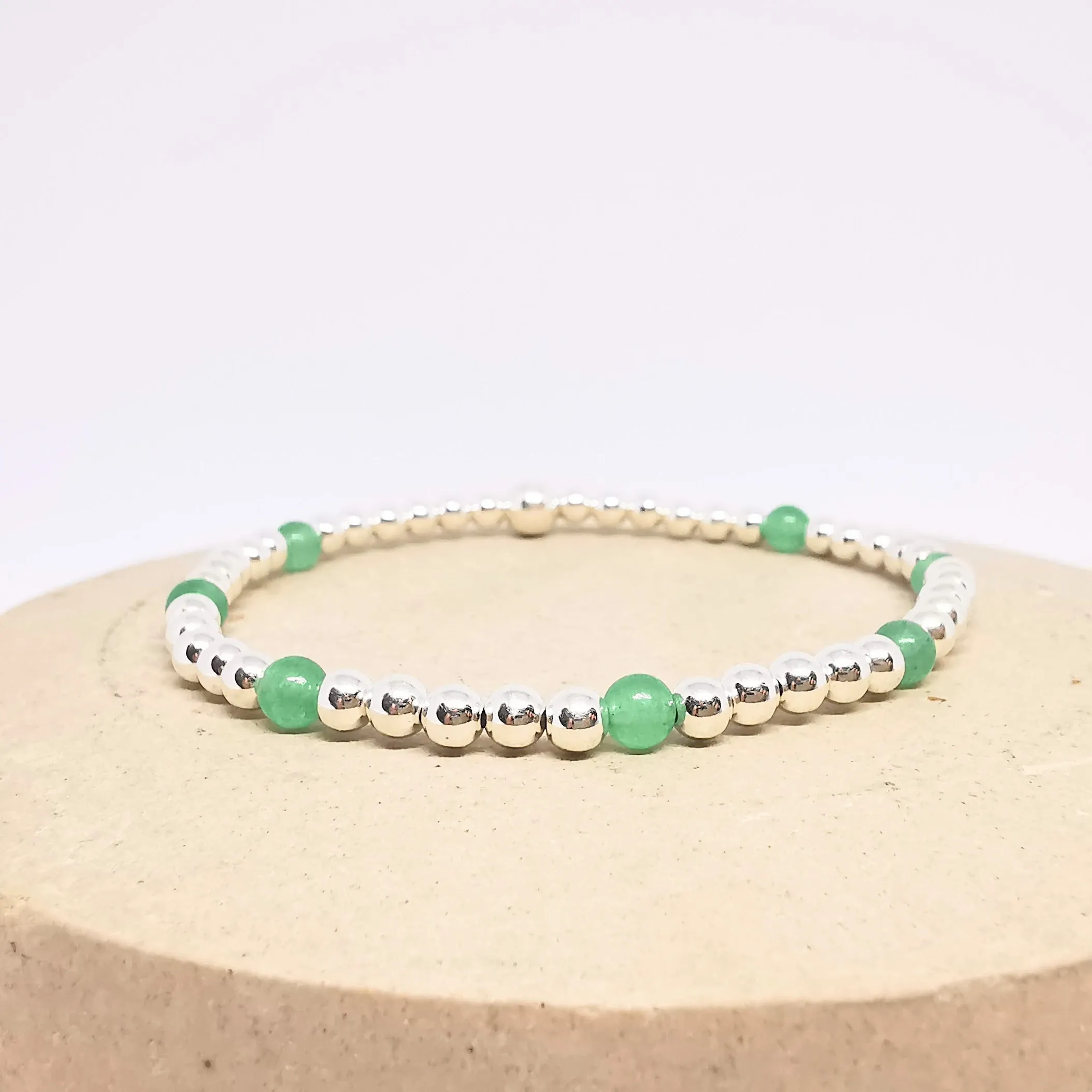 Sterling Silver and Green Aventurine Gemstone Bead Bracelet