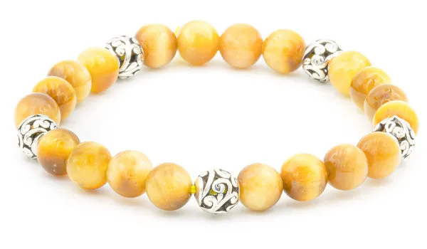 Sterling Silver Golden Tigers Eye Bali Gemstone Bracelet
