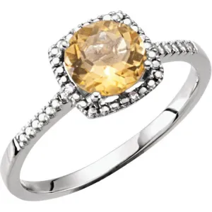 Sterling Silver Natural Citrine & .01 CTW Natural Diamond Ring