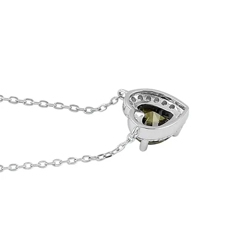 Sterling Silver Peridot and Clear CZ Heart Halo Necklace