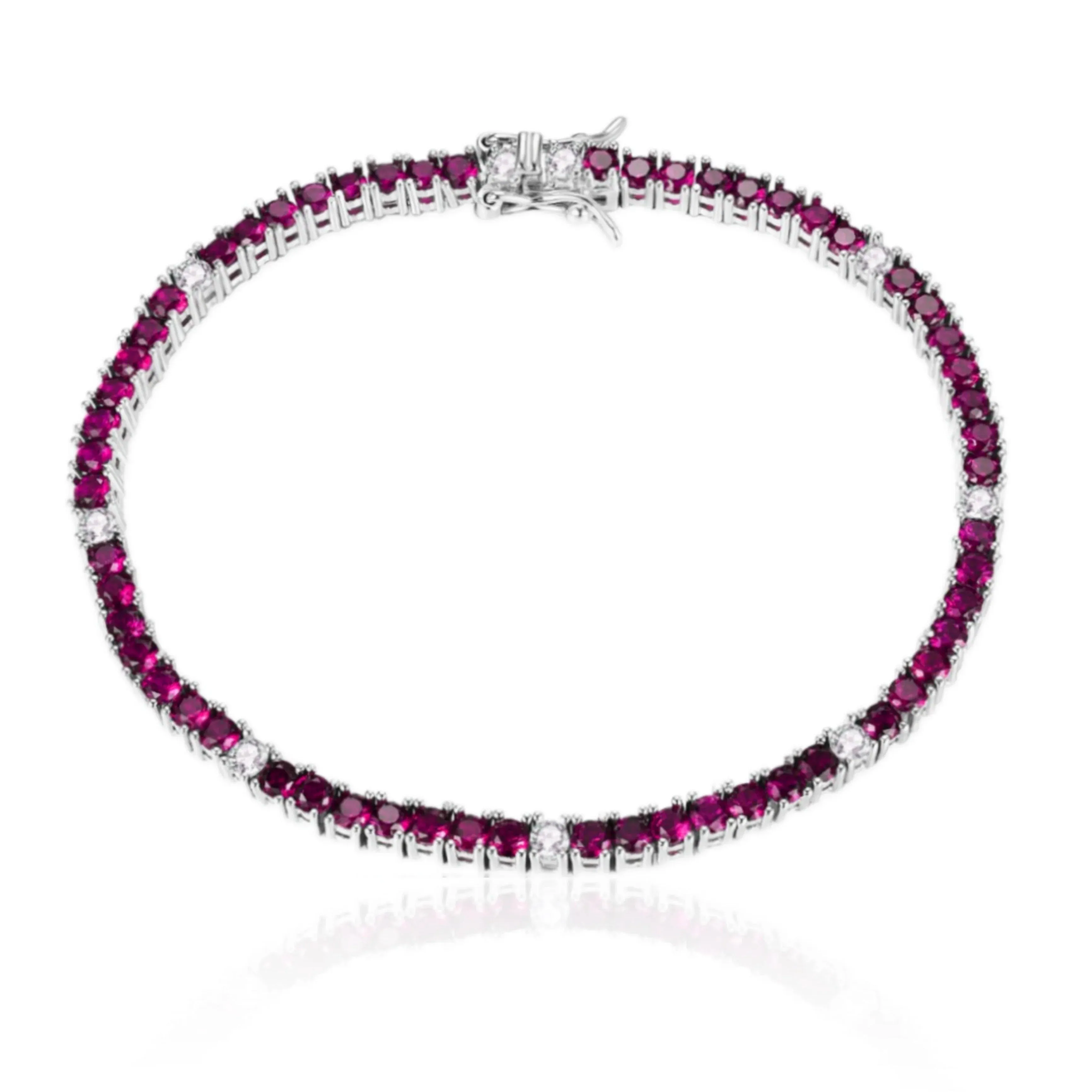 Sterling Silver Ruby, Emerald, and Sapphire 3.5mm Colored CZ Stone Bracelets