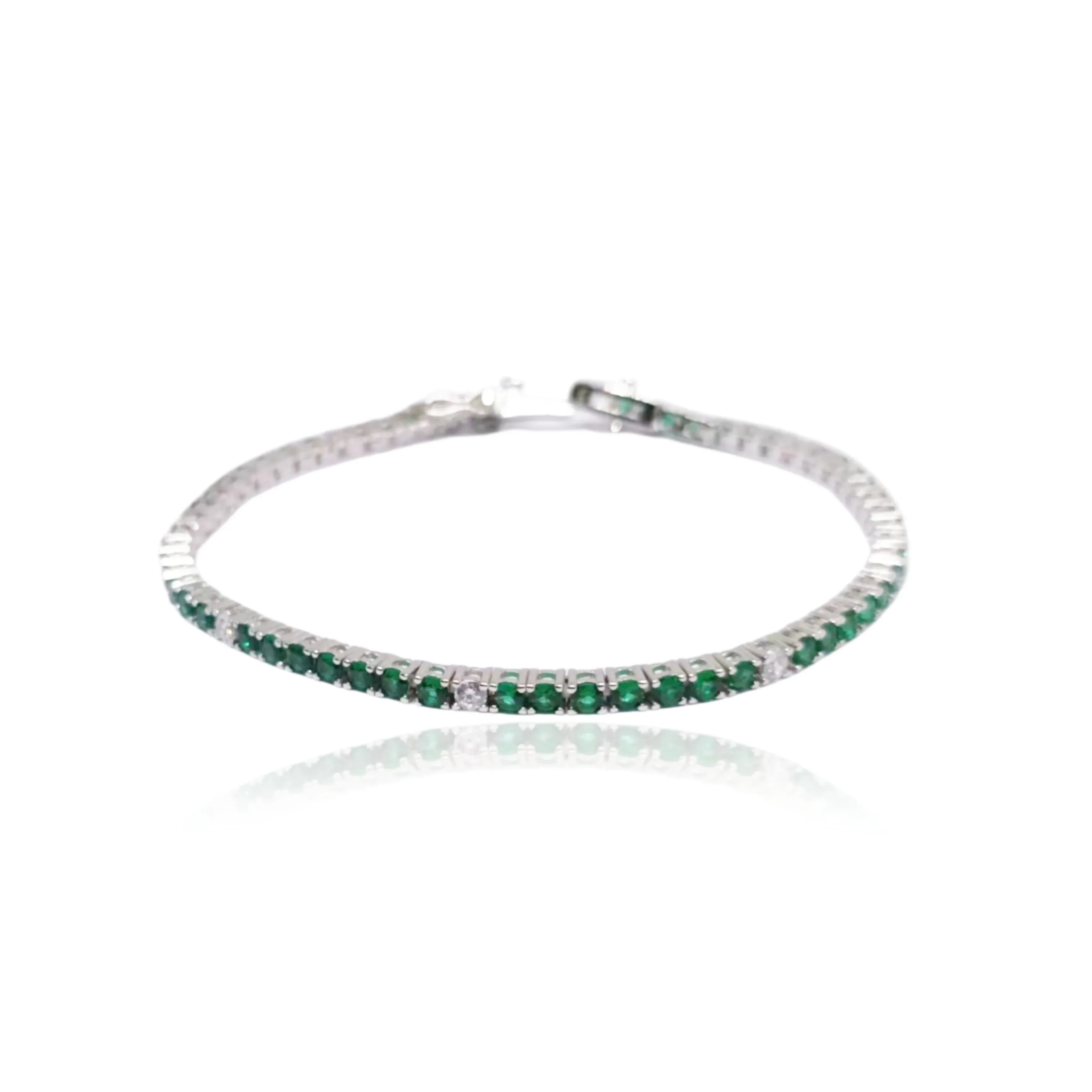 Sterling Silver Ruby, Emerald, and Sapphire 3.5mm Colored CZ Stone Bracelets