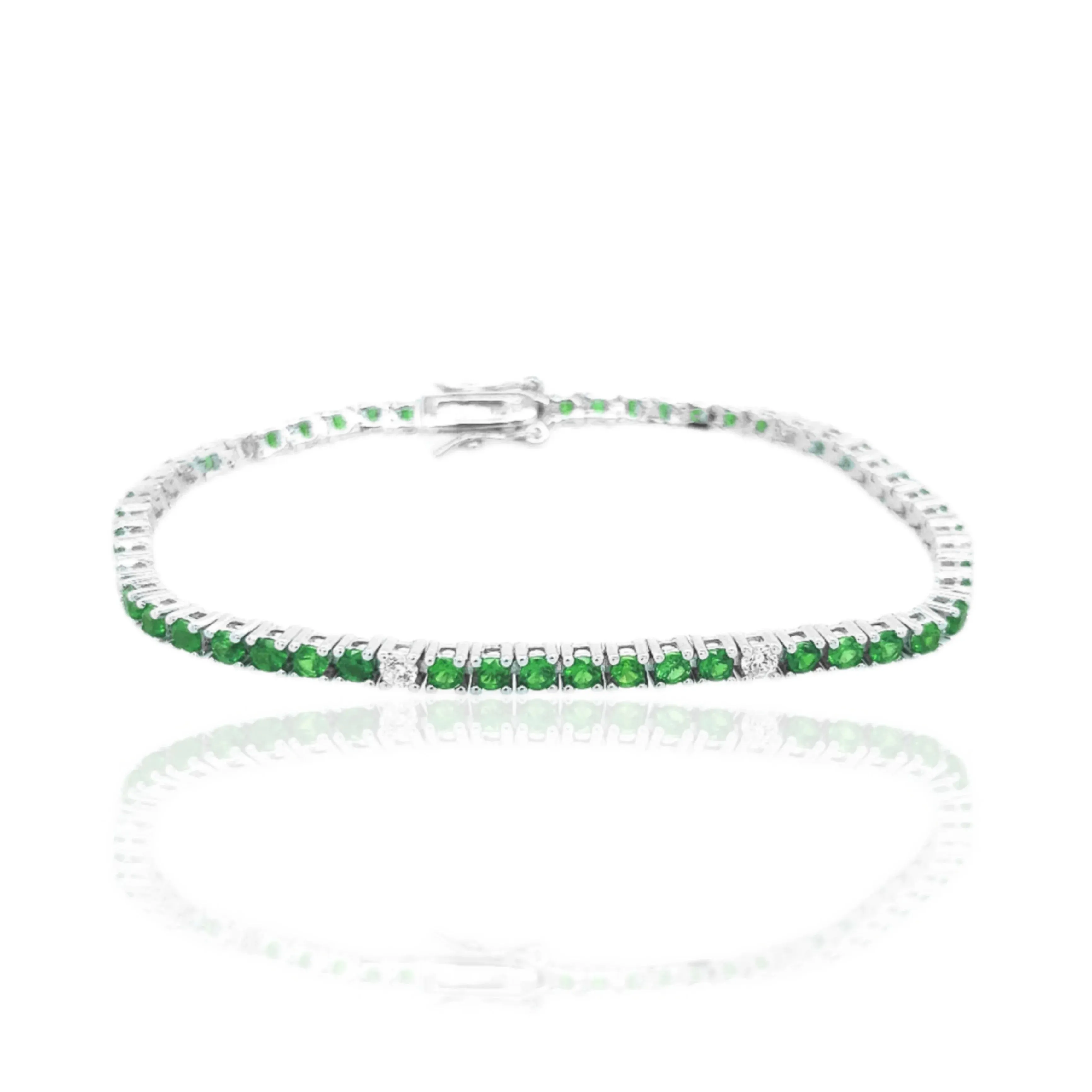 Sterling Silver Ruby, Emerald, and Sapphire 3.5mm Colored CZ Stone Bracelets