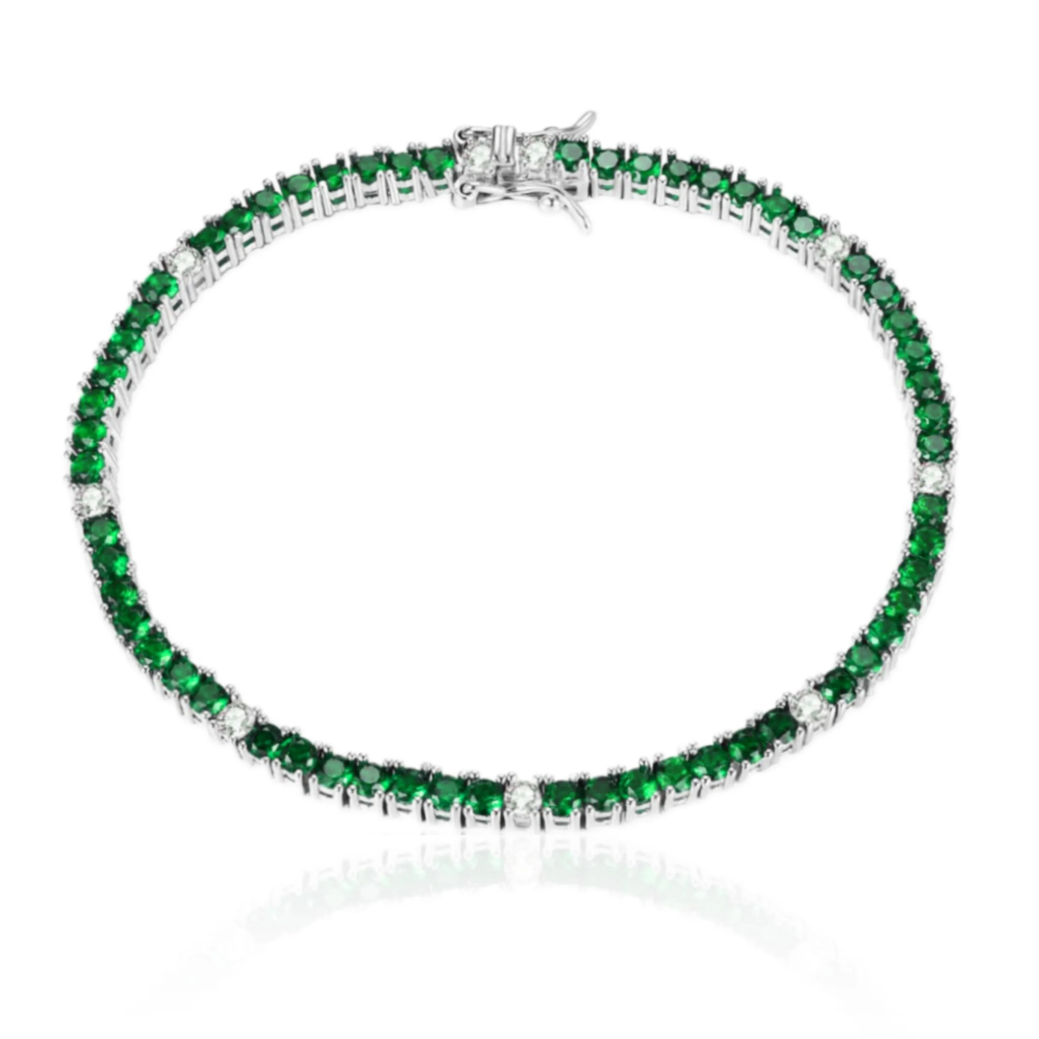 Sterling Silver Ruby, Emerald, and Sapphire 3.5mm Colored CZ Stone Bracelets