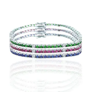 Sterling Silver Ruby, Emerald, and Sapphire 3.5mm Colored CZ Stone Bracelets