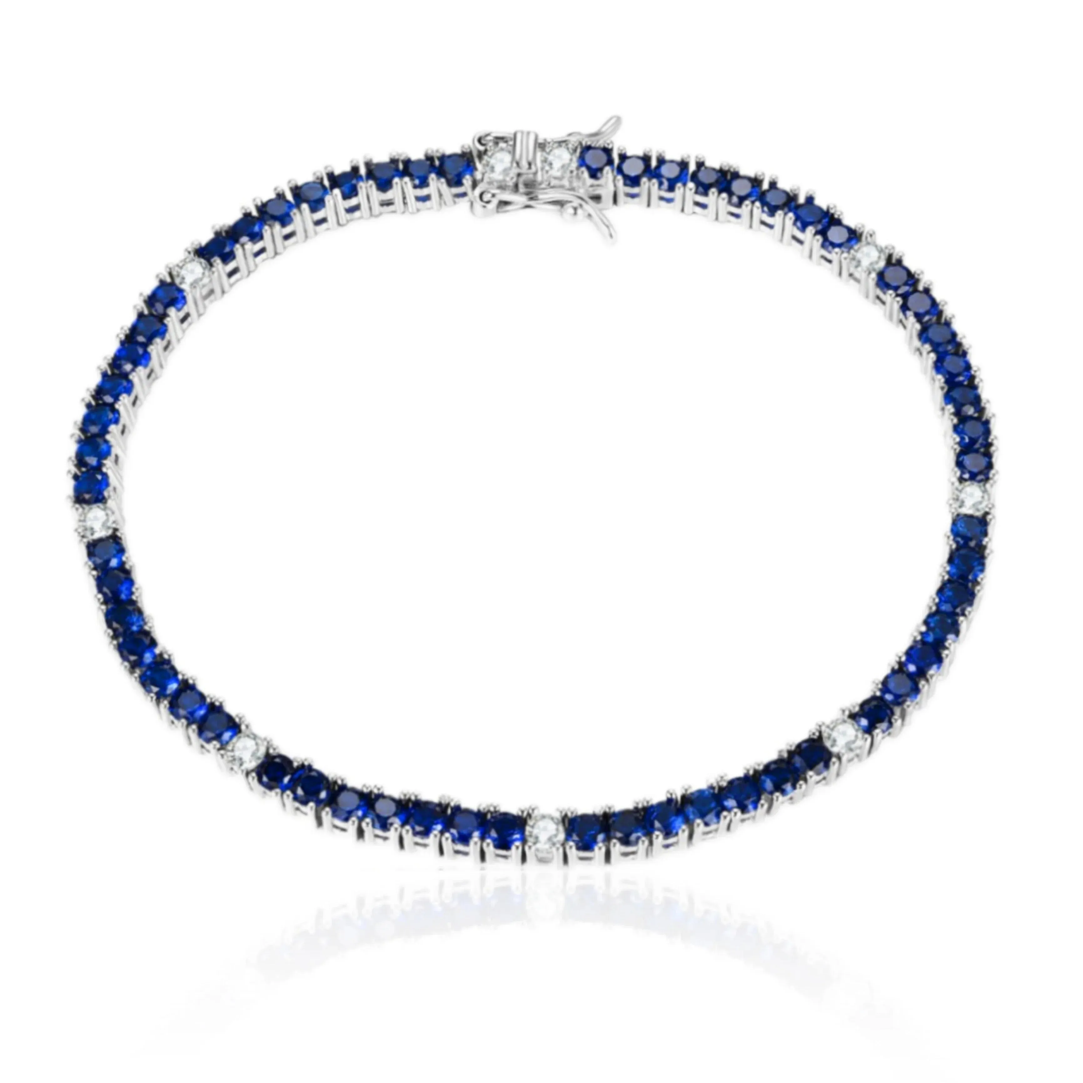Sterling Silver Ruby, Emerald, and Sapphire 3.5mm Colored CZ Stone Bracelets