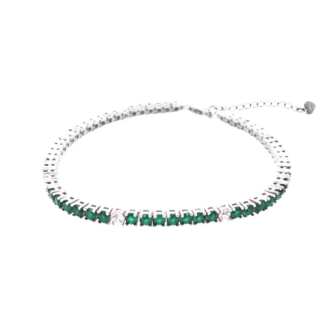 Sterling Silver Ruby, Emerald, and Sapphire Colored CZ Stone Adjustable Tennis Bracelets