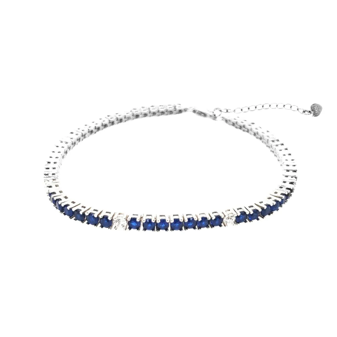 Sterling Silver Ruby, Emerald, and Sapphire Colored CZ Stone Adjustable Tennis Bracelets