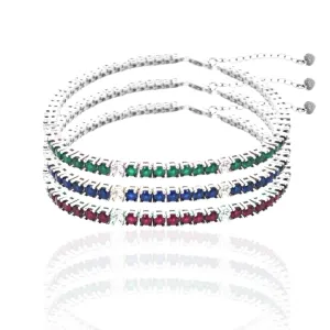 Sterling Silver Ruby, Emerald, and Sapphire Colored CZ Stone Adjustable Tennis Bracelets
