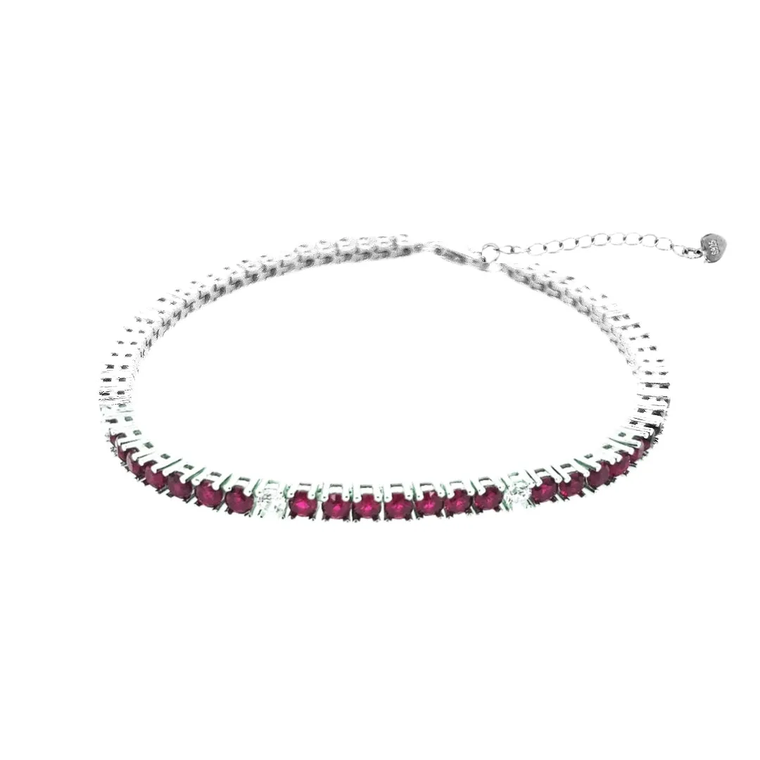 Sterling Silver Ruby, Emerald, and Sapphire Colored CZ Stone Adjustable Tennis Bracelets