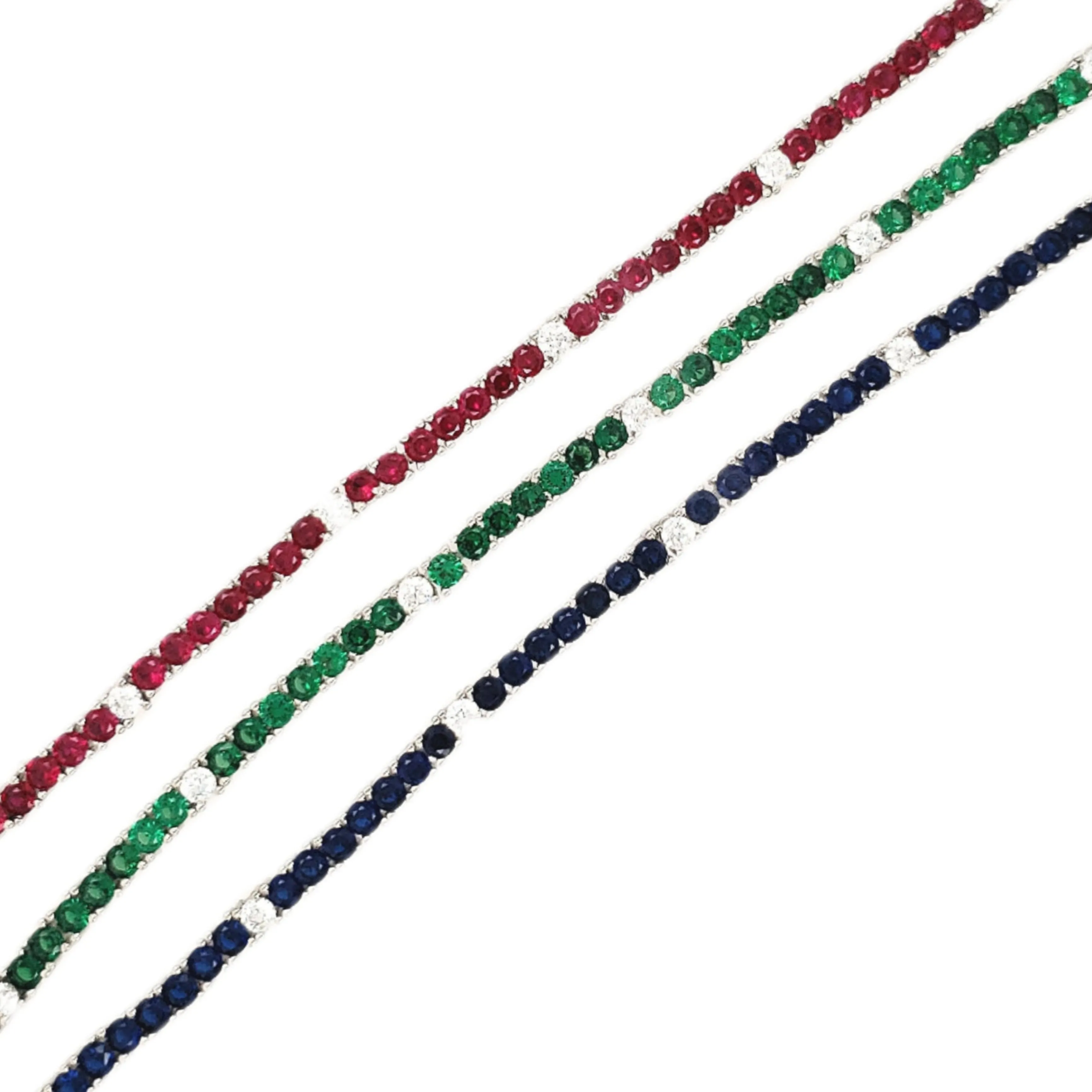 Sterling Silver Ruby, Emerald, and Sapphire Colored CZ Stone Adjustable Tennis Bracelets