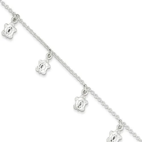 Sterling Silver Turtle 9" Anklet with 1" Extender