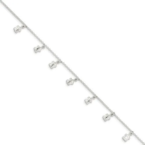 Sterling Silver Turtle 9" Anklet with 1" Extender