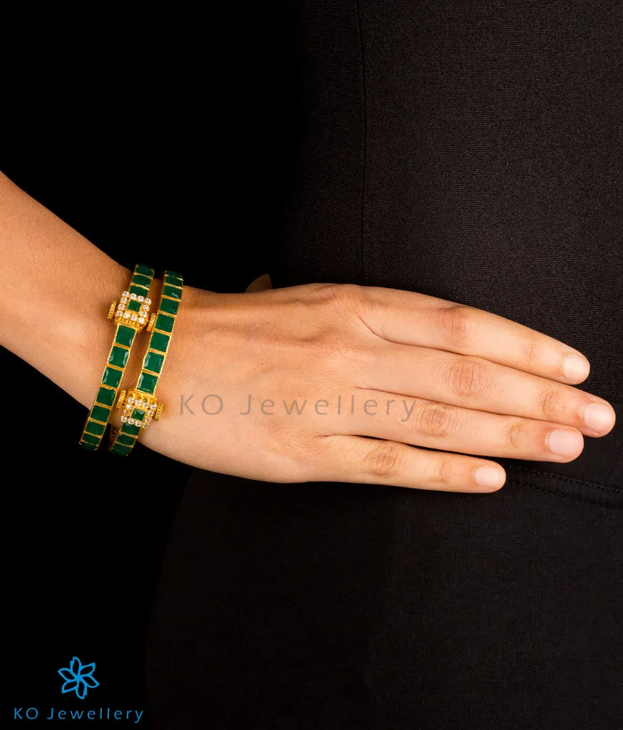 The Sampada Silver Kemp Bracelet(Green/White/Size/2.2/2.4/2.6/2.8)
