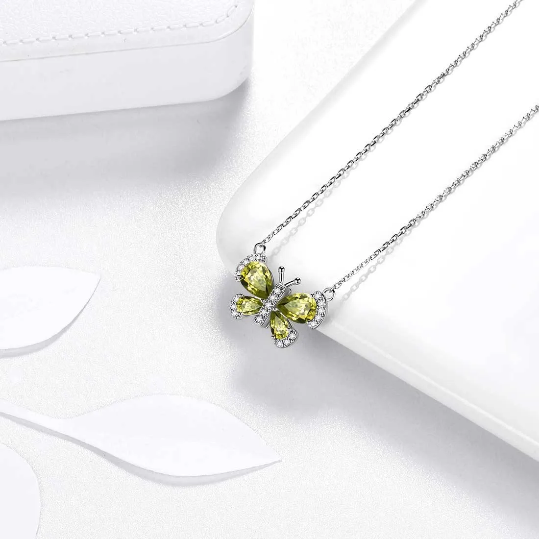Tokyo Mart Butterfly Necklace Birthstone August Peridot Pendant Women Girls Jewelry Birthday Gift