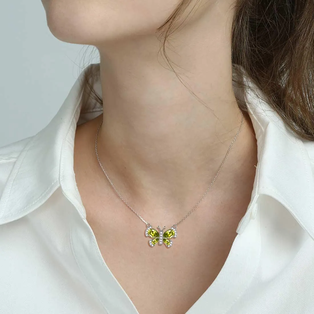 Tokyo Mart Butterfly Necklace Birthstone August Peridot Pendant Women Girls Jewelry Birthday Gift