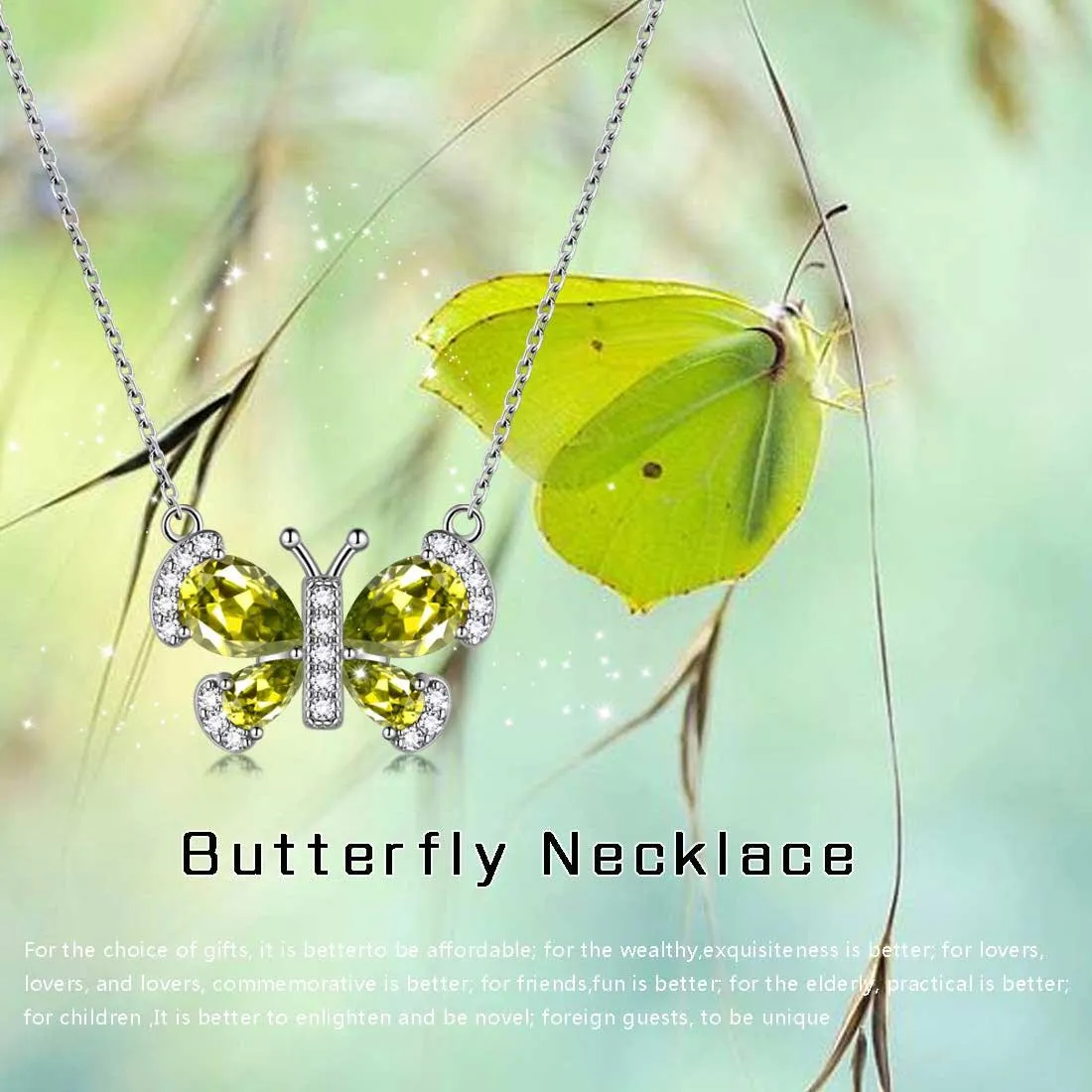 Tokyo Mart Butterfly Necklace Birthstone August Peridot Pendant Women Girls Jewelry Birthday Gift