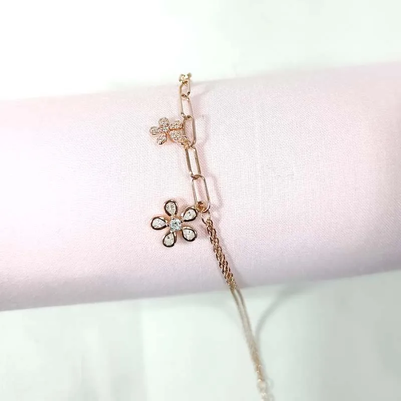 Trendy Link Chain Flower Charms Bracelet