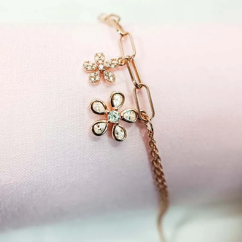 Trendy Link Chain Flower Charms Bracelet