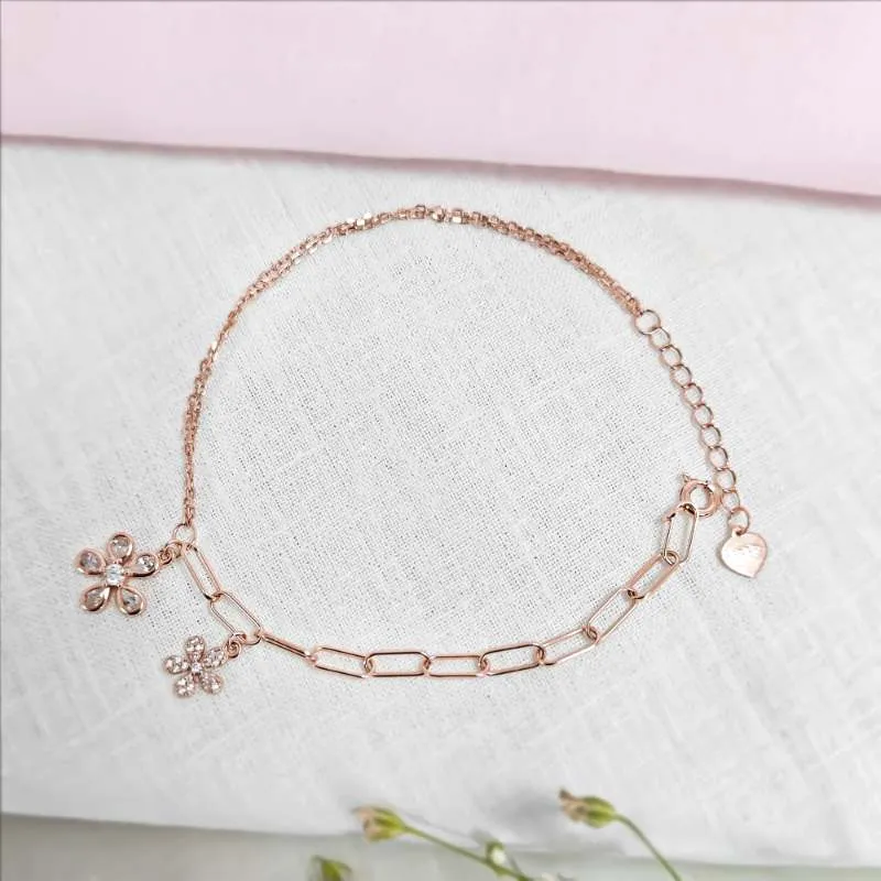 Trendy Link Chain Flower Charms Bracelet