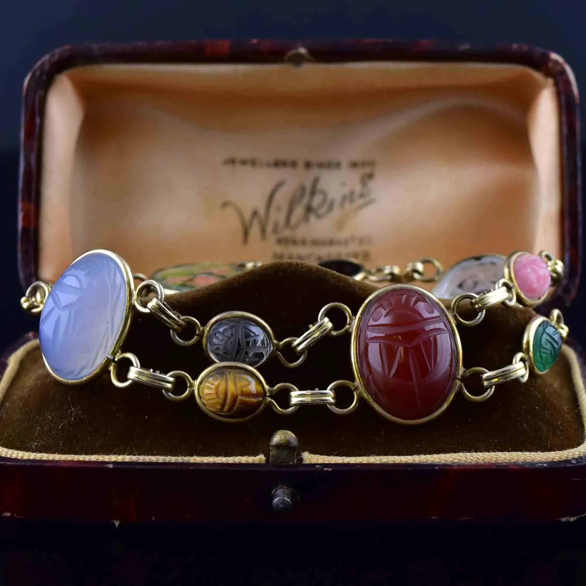Vintage 12K Gold Fill Gemstone Beetle Bug Scarab Bracelet