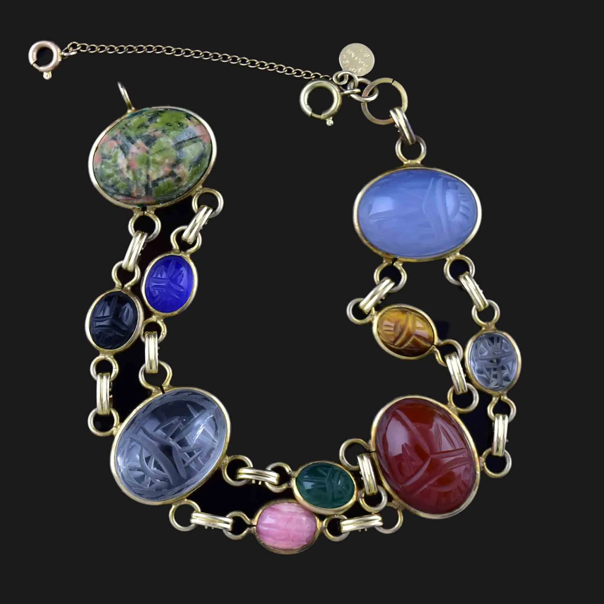 Vintage 12K Gold Fill Gemstone Beetle Bug Scarab Bracelet