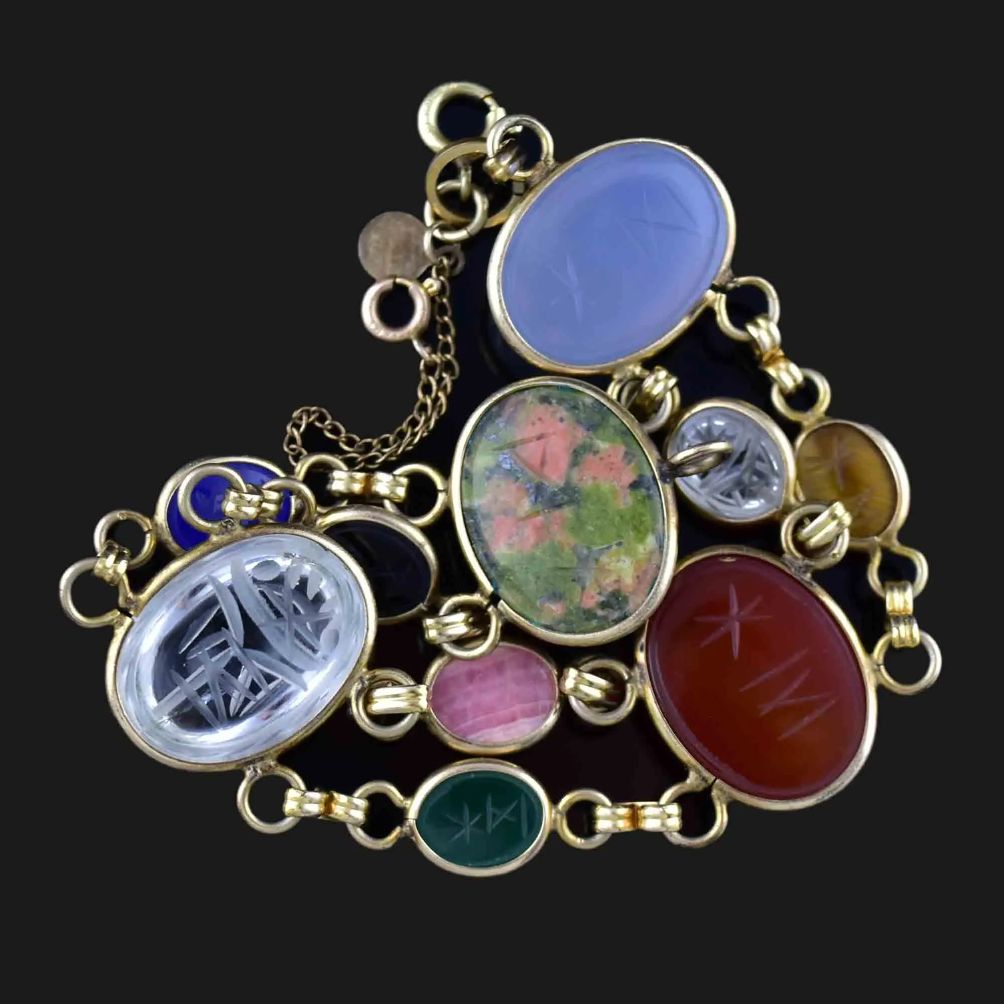 Vintage 12K Gold Fill Gemstone Beetle Bug Scarab Bracelet