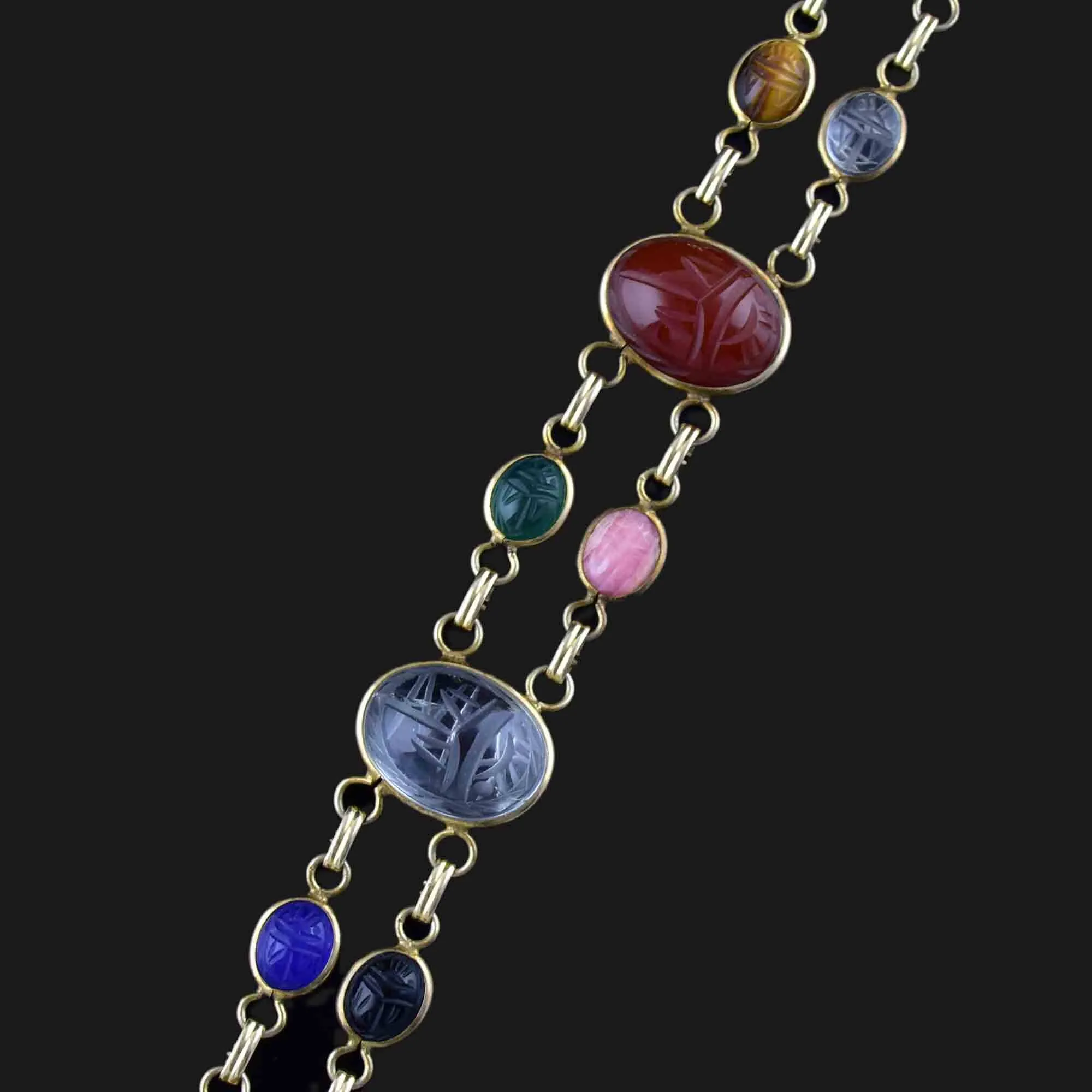 Vintage 12K Gold Fill Gemstone Beetle Bug Scarab Bracelet