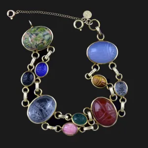 Vintage 12K Gold Fill Gemstone Beetle Bug Scarab Bracelet