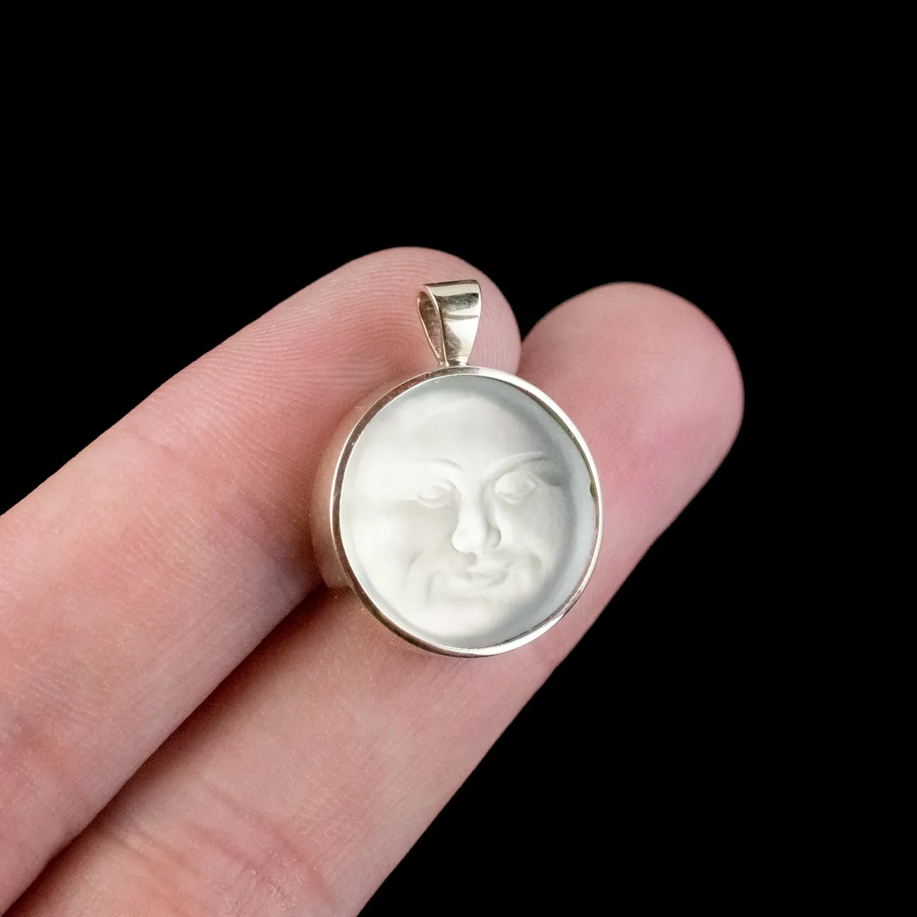 Vintage Moonstone Man In The Moon Pendant 9ct Gold