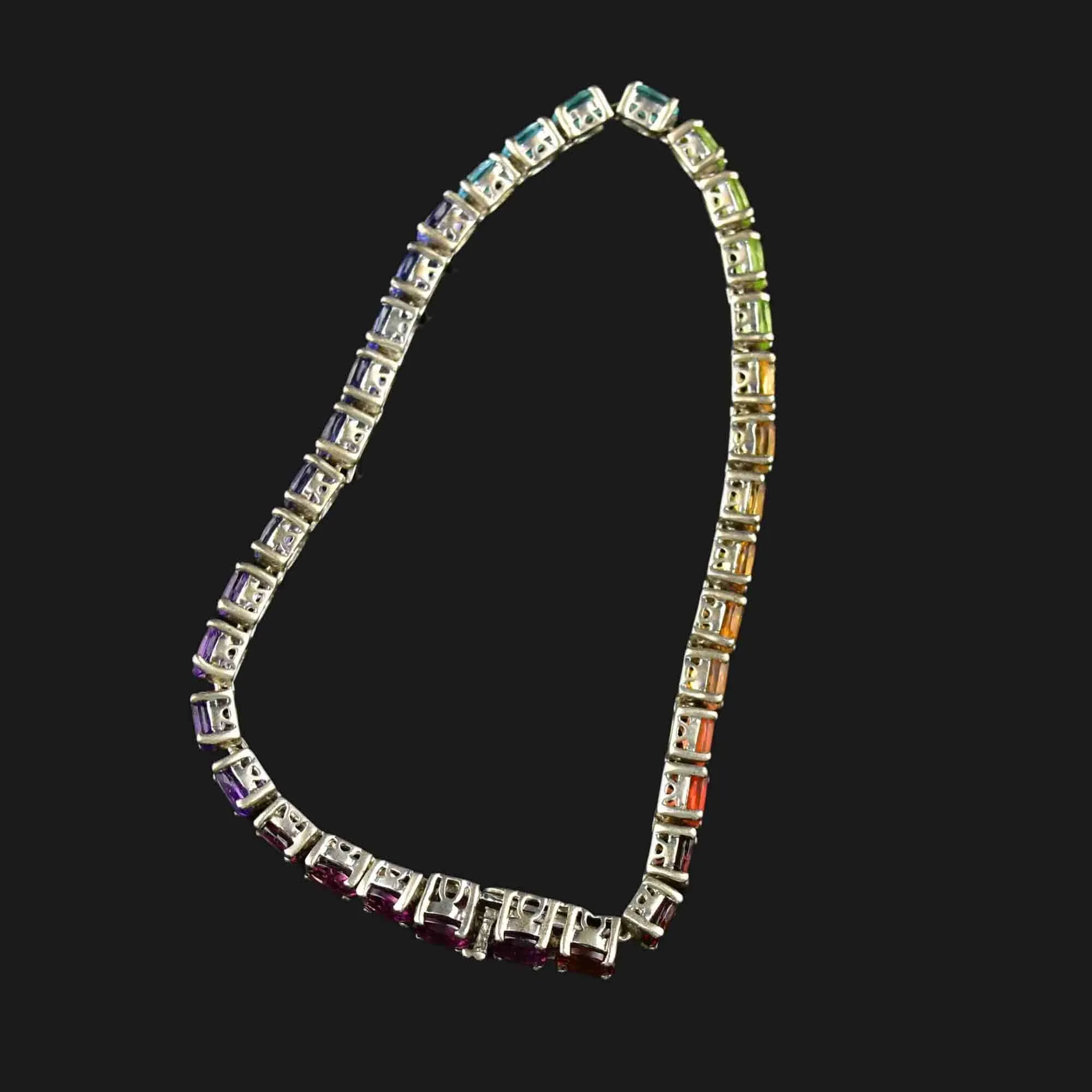 Vintage Silver Rainbow Gemstone Art Deco Style Tennis Bracelet