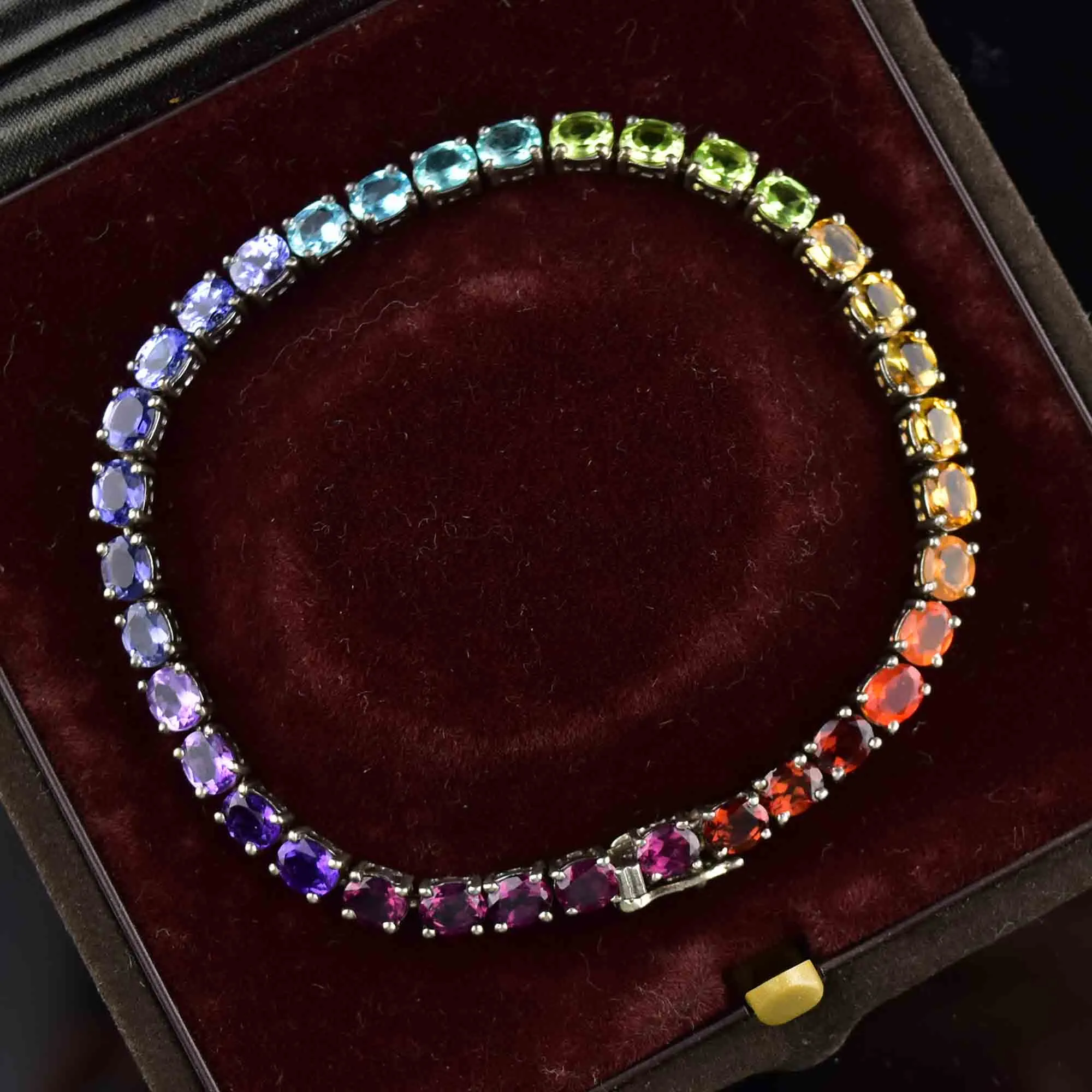 Vintage Silver Rainbow Gemstone Art Deco Style Tennis Bracelet