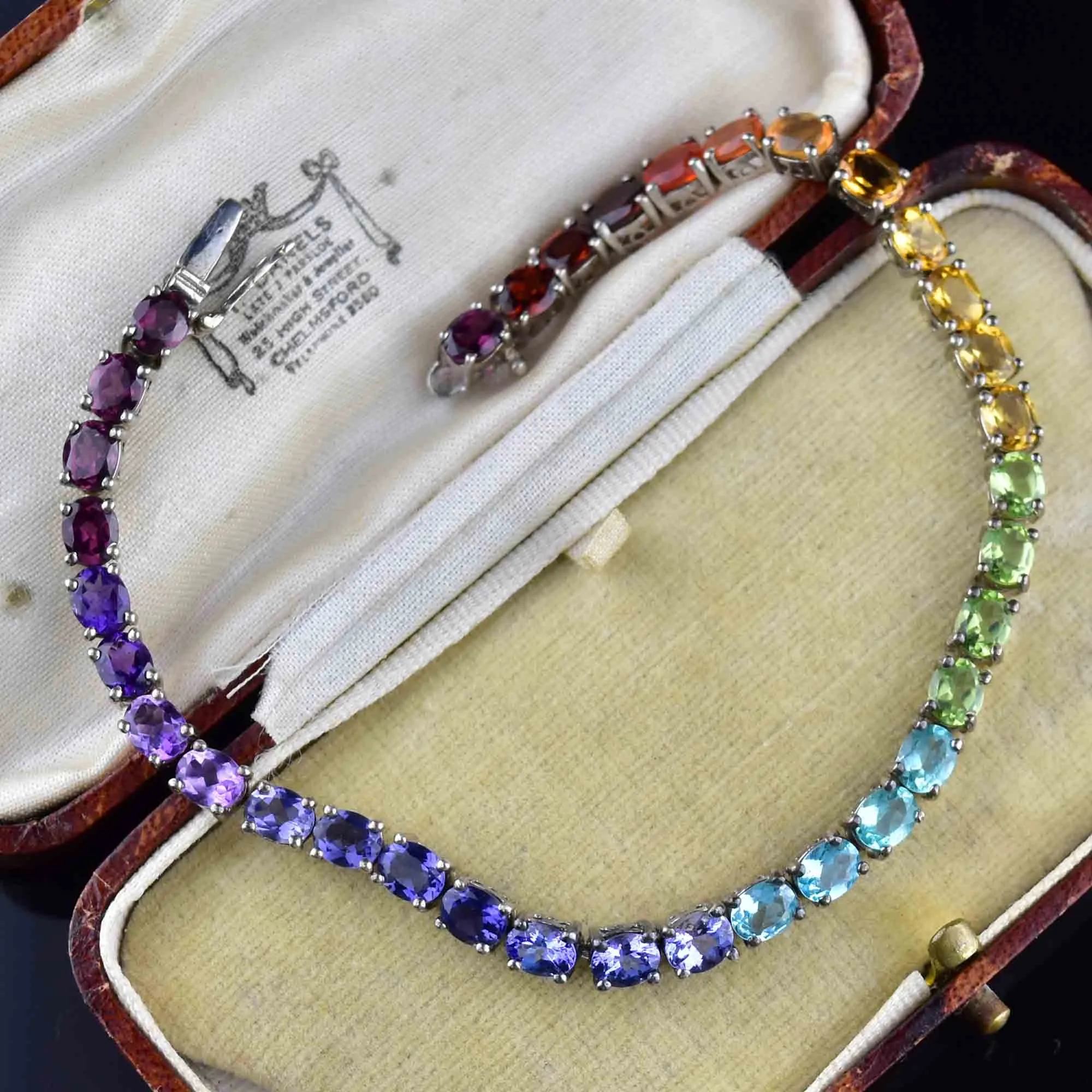 Vintage Silver Rainbow Gemstone Art Deco Style Tennis Bracelet