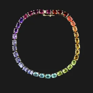 Vintage Silver Rainbow Gemstone Art Deco Style Tennis Bracelet